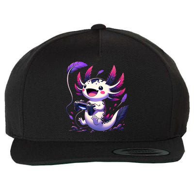 Cute Axolotl Playing Console Video Games Axolotl Gaming Wool Snapback Cap