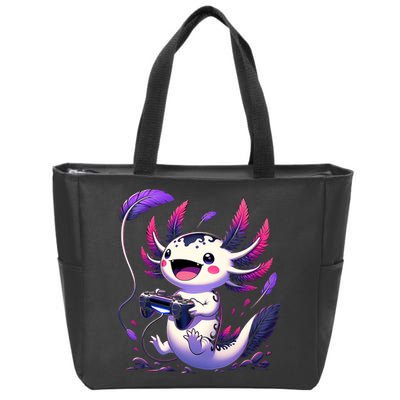 Cute Axolotl Playing Console Video Games Axolotl Gaming Zip Tote Bag