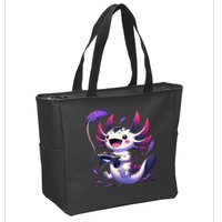 Cute Axolotl Playing Console Video Games Axolotl Gaming Zip Tote Bag