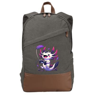 Cute Axolotl Playing Console Video Games Axolotl Gaming Cotton Canvas Backpack