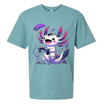 Cute Axolotl Playing Console Video Games Axolotl Gaming Sueded Cloud Jersey T-Shirt