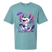 Cute Axolotl Playing Console Video Games Axolotl Gaming Sueded Cloud Jersey T-Shirt