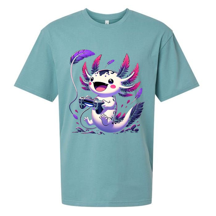 Cute Axolotl Playing Console Video Games Axolotl Gaming Sueded Cloud Jersey T-Shirt