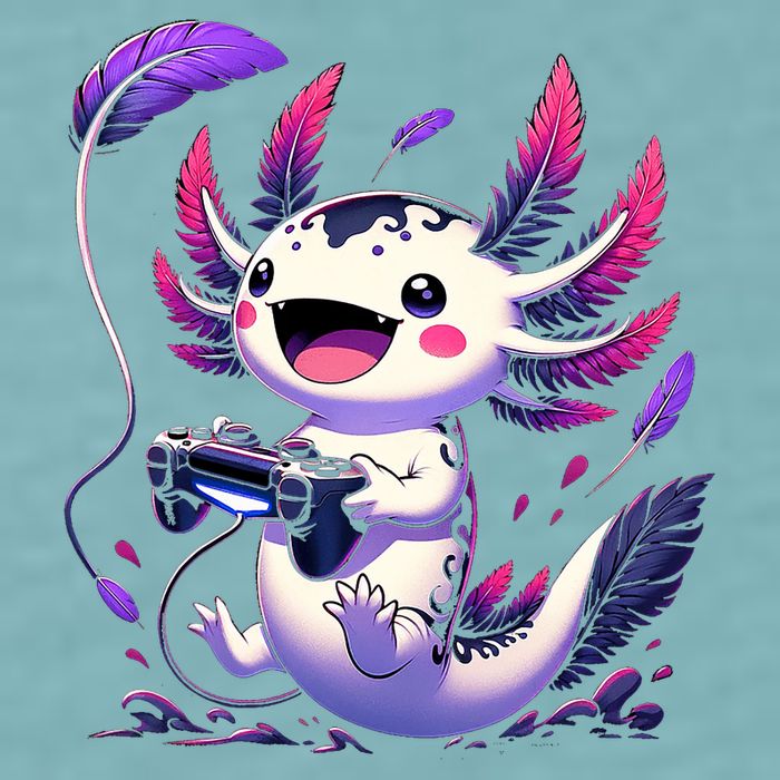 Cute Axolotl Playing Console Video Games Axolotl Gaming Sueded Cloud Jersey T-Shirt