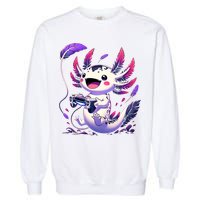Cute Axolotl Playing Console Video Games Axolotl Gaming Garment-Dyed Sweatshirt