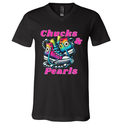 Chucks And Pearls V-Neck T-Shirt