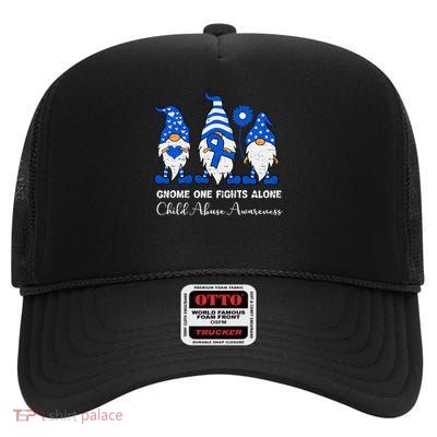 Child Abuse Prevention Gnome Child Abuse Awareness Pinwheel High Crown Mesh Back Trucker Hat