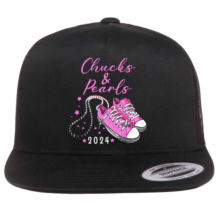 Chucks And Pearls 2024 Kamala Harris For President 47th Flat Bill Trucker Hat