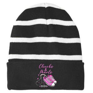 Chucks And Pearls 2024 Kamala Harris For President 47th Striped Beanie with Solid Band