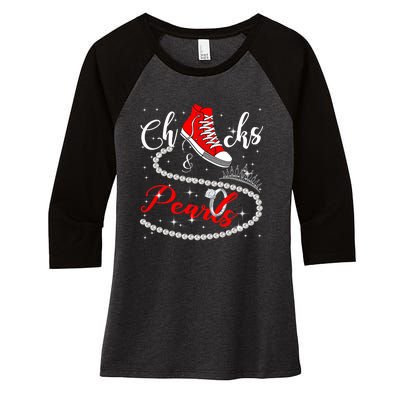 Chucks And Pearls 2024 Kamala Harris 2024 Vote President 47 Women's Tri-Blend 3/4-Sleeve Raglan Shirt