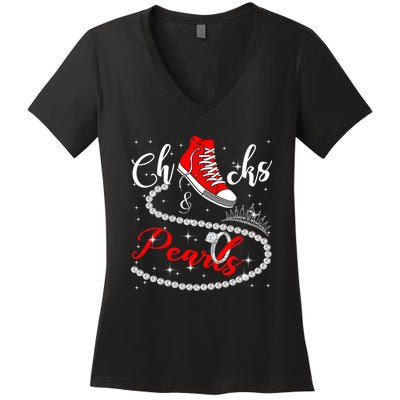 Chucks And Pearls 2024 Kamala Harris 2024 Vote President 47 Women's V-Neck T-Shirt