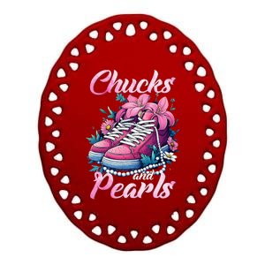 Chucks And Pearls Voting Kamala Harris Usa 2024 Ceramic Oval Ornament