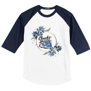 Chucks And Pearls For Ladies 2025 Flowers Baseball Sleeve Shirt