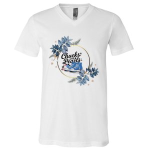 Chucks And Pearls For Ladies 2025 Flowers V-Neck T-Shirt