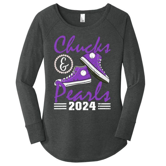 Chucks And Pearls 2024 Voting For Kamala Harris Usa Election Women's Perfect Tri Tunic Long Sleeve Shirt