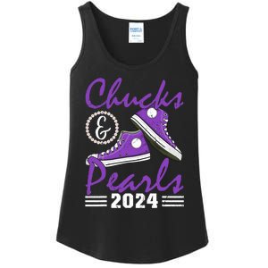 Chucks And Pearls 2024 Voting For Kamala Harris Usa Election Ladies Essential Tank