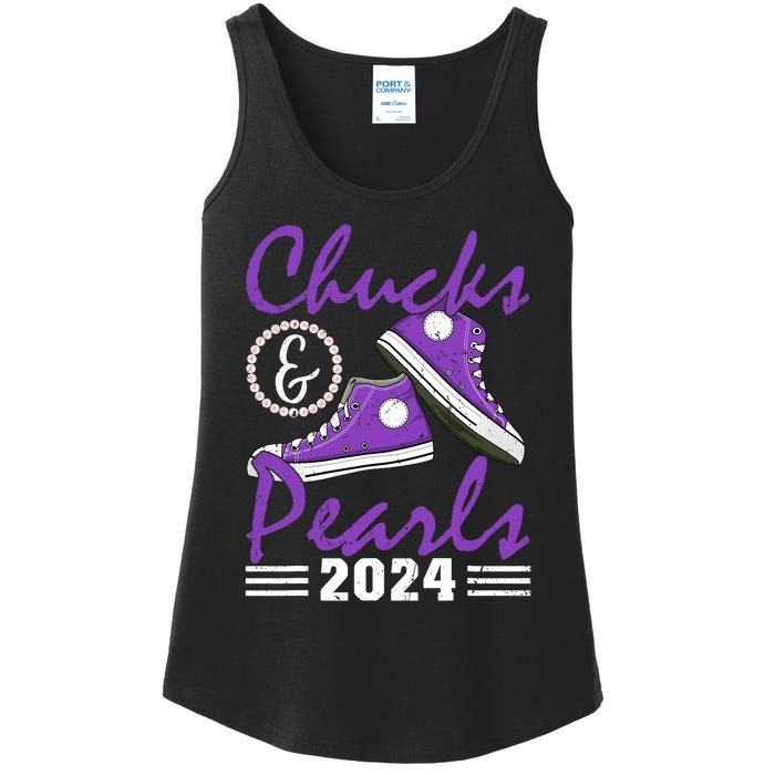 Chucks And Pearls 2024 Voting For Kamala Harris Usa Election Ladies Essential Tank