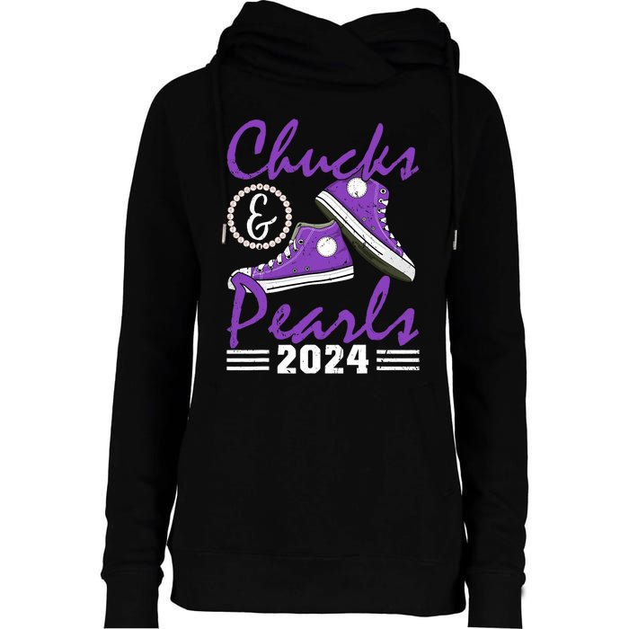 Chucks And Pearls 2024 Voting For Kamala Harris Usa Election Womens Funnel Neck Pullover Hood