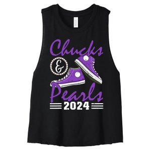 Chucks And Pearls 2024 Voting For Kamala Harris Usa Election Women's Racerback Cropped Tank