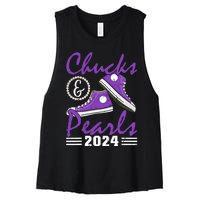 Chucks And Pearls 2024 Voting For Kamala Harris Usa Election Women's Racerback Cropped Tank