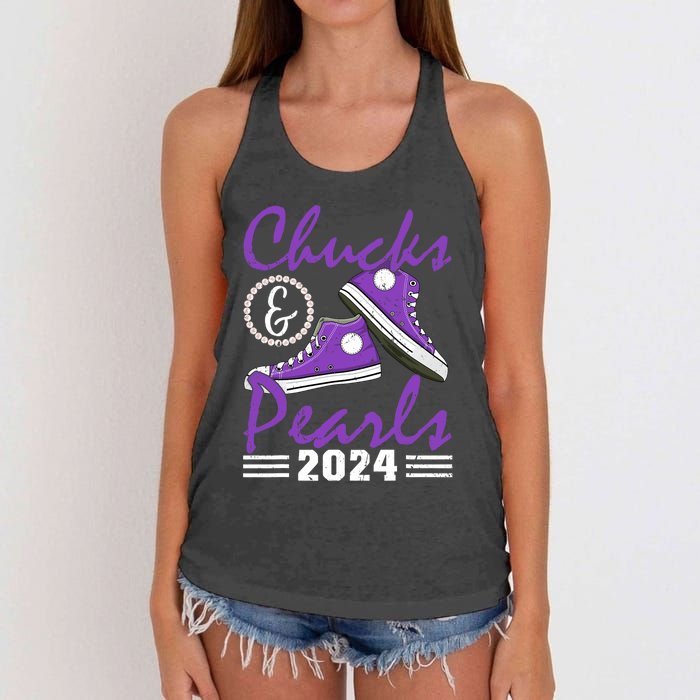 Chucks And Pearls 2024 Voting For Kamala Harris Usa Election Women's Knotted Racerback Tank