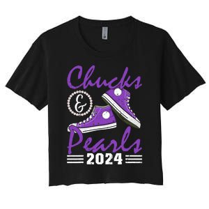 Chucks And Pearls 2024 Voting For Kamala Harris Usa Election Women's Crop Top Tee