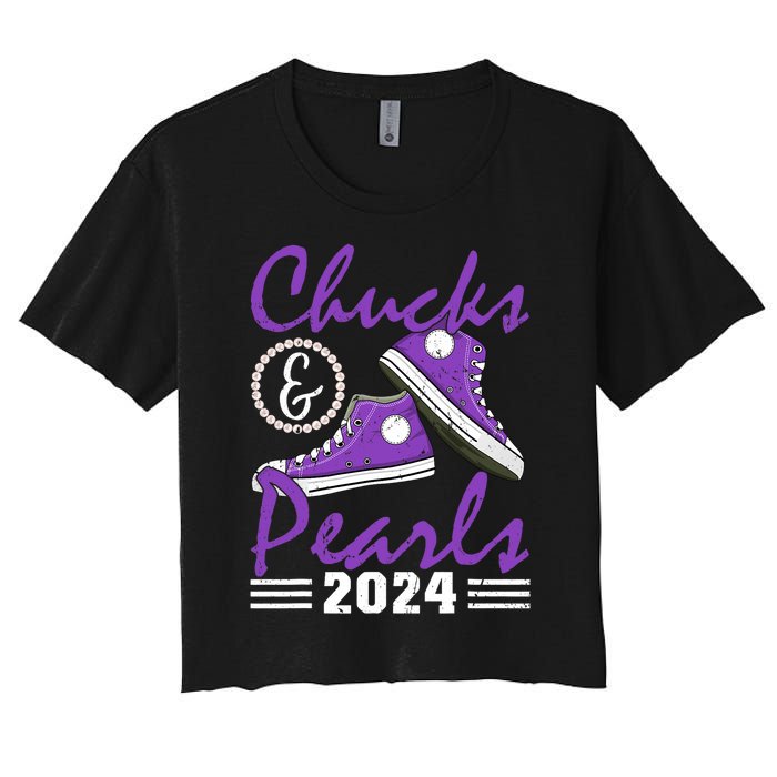 Chucks And Pearls 2024 Voting For Kamala Harris Usa Election Women's Crop Top Tee