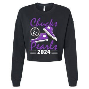 Chucks And Pearls 2024 Voting For Kamala Harris Usa Election Cropped Pullover Crew