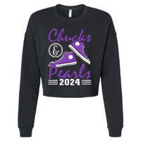 Chucks And Pearls 2024 Voting For Kamala Harris Usa Election Cropped Pullover Crew