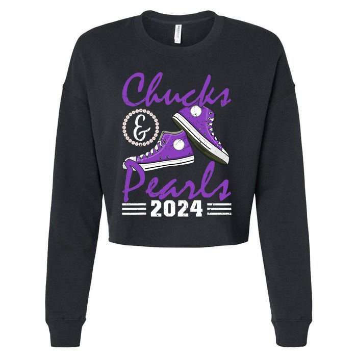 Chucks And Pearls 2024 Voting For Kamala Harris Usa Election Cropped Pullover Crew