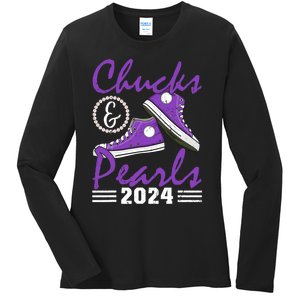 Chucks And Pearls 2024 Voting For Kamala Harris Usa Election Ladies Long Sleeve Shirt