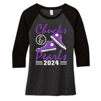 Chucks And Pearls 2024 Voting For Kamala Harris Usa Election Women's Tri-Blend 3/4-Sleeve Raglan Shirt