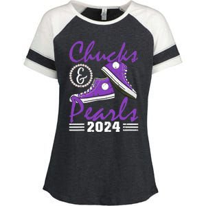 Chucks And Pearls 2024 Voting For Kamala Harris Usa Election Enza Ladies Jersey Colorblock Tee