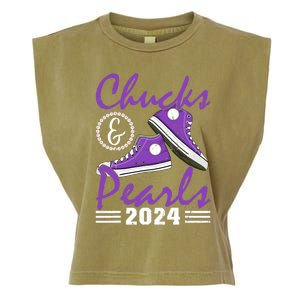 Chucks And Pearls 2024 Voting For Kamala Harris Usa Election Garment-Dyed Women's Muscle Tee