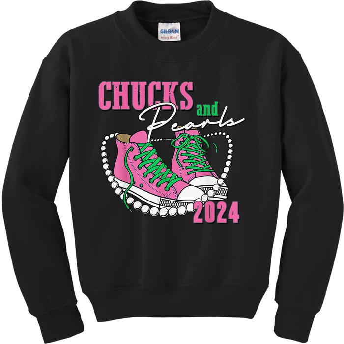 Chucks And Pearls IM With Her Kamala 2024 Gift Kids Sweatshirt