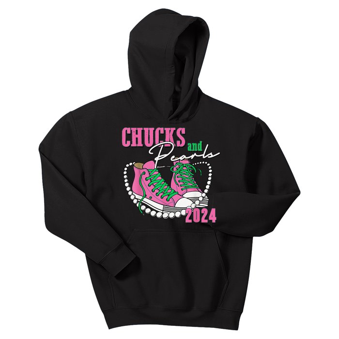 Chucks And Pearls IM With Her Kamala 2024 Gift Kids Hoodie