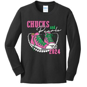 Chucks And Pearls IM With Her Kamala 2024 Gift Kids Long Sleeve Shirt