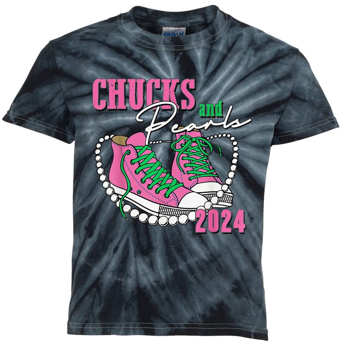 Chucks And Pearls IM With Her Kamala 2024 Gift Kids Tie-Dye T-Shirt