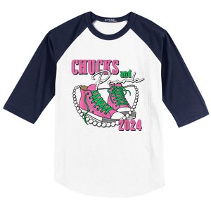 Chucks And Pearls IM With Her Kamala 2024 Gift Baseball Sleeve Shirt