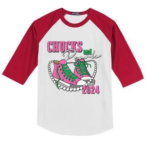 Chucks And Pearls IM With Her Kamala 2024 Gift Kids Colorblock Raglan Jersey