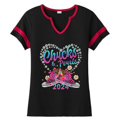 Chucks And Pearls Kamala Harris 2024 For President 47 Ladies Halftime Notch Neck Tee