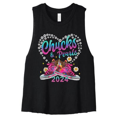 Chucks And Pearls Kamala Harris 2024 For President 47 Women's Racerback Cropped Tank