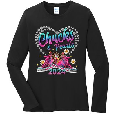 Chucks And Pearls Kamala Harris 2024 For President 47 Ladies Long Sleeve Shirt