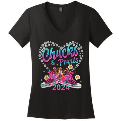 Chucks And Pearls Kamala Harris 2024 For President 47 Women's V-Neck T-Shirt