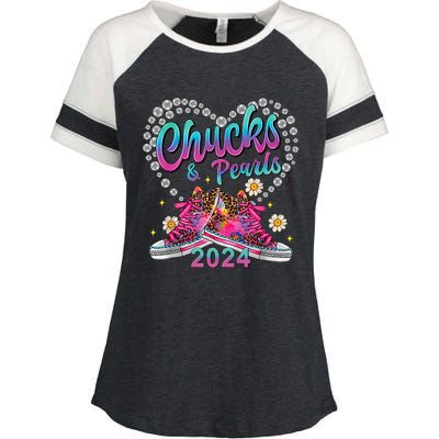 Chucks And Pearls Kamala Harris 2024 For President 47 Enza Ladies Jersey Colorblock Tee