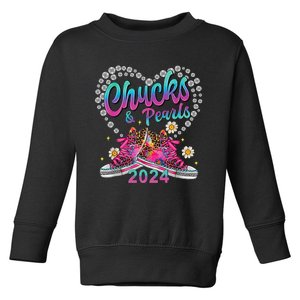 Chucks And Pearls Kamala Harris 2024 For President 47 Gift Toddler Sweatshirt