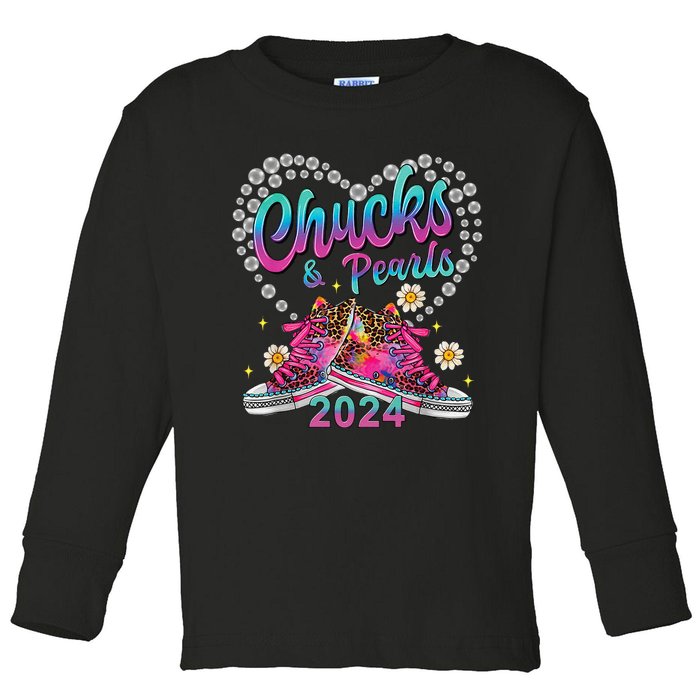 Chucks And Pearls Kamala Harris 2024 For President 47 Gift Toddler Long Sleeve Shirt