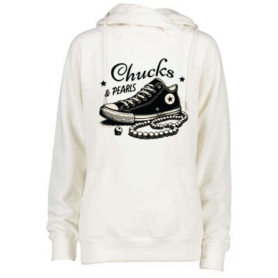 Chucks And Pearls Im With Her Kamala 2024 Retro Vintage Womens Funnel Neck Pullover Hood