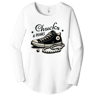 Chucks And Pearls Im With Her Kamala 2024 Retro Vintage Women's Perfect Tri Tunic Long Sleeve Shirt