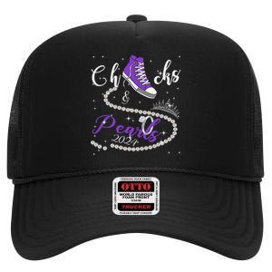 Chucks And Pearls 2024 Kamala Harris 2024 Vote President 47 High Crown Mesh Back Trucker Hat